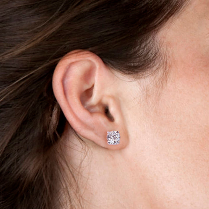 14k Round Cut Earrings - Pair in 925 Sterling Silver
