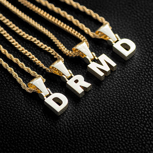 Solid Block Single Letter Necklace+Chain