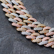 Load image into Gallery viewer, Tri-Color Prong Cuban Link Choker (12mm) in White/Gold/Rose Gold