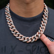 Load image into Gallery viewer, Two-Tone Diamond Square Baguette Cuban Link Necklace (19mm) in Rose/White Gold