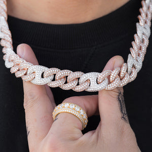 Two-Tone Diamond Cuban Link Chain (15mm) in Rose/White Gold