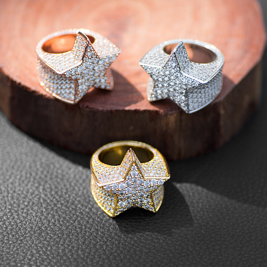 Diamond Five Star Ring in White Yellow Rose Gold DRMD Jewelry