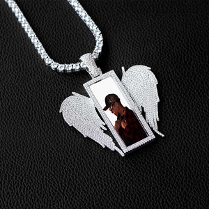 Diamond Custom Angel Wings Photo Picture Necklace In White Yellow Rose Gold DRMD Jewelry