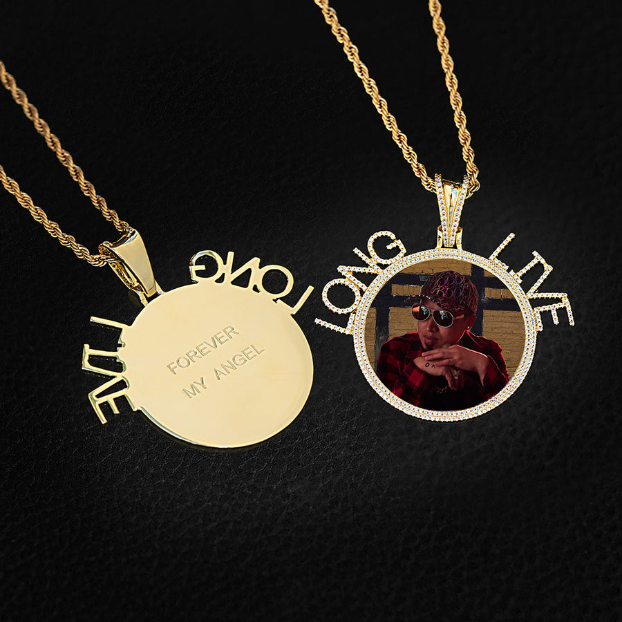 Diamond Custom Personalized Letter Picture Photo Necklace In White Yellow Rose Gold DRMD Jewelry