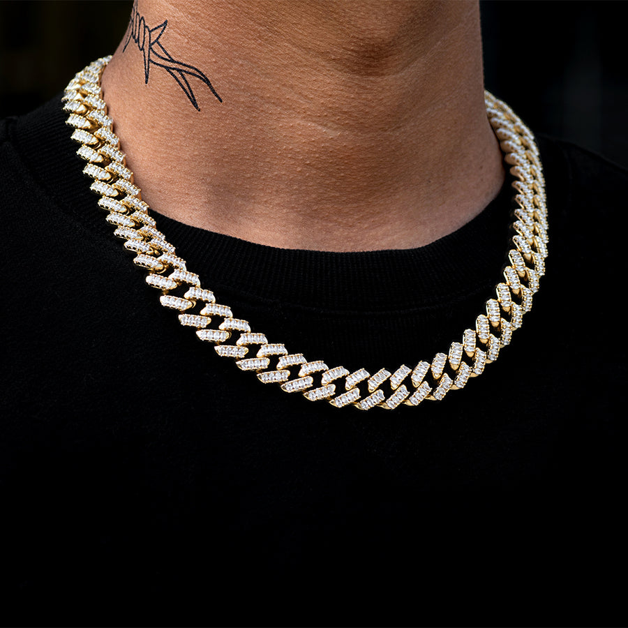 Iced Big Stone Cuban Link Chain (12mm) in Yellow Gold