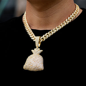 Money Bag Pendant+12mm Miami Cuban Link Chain