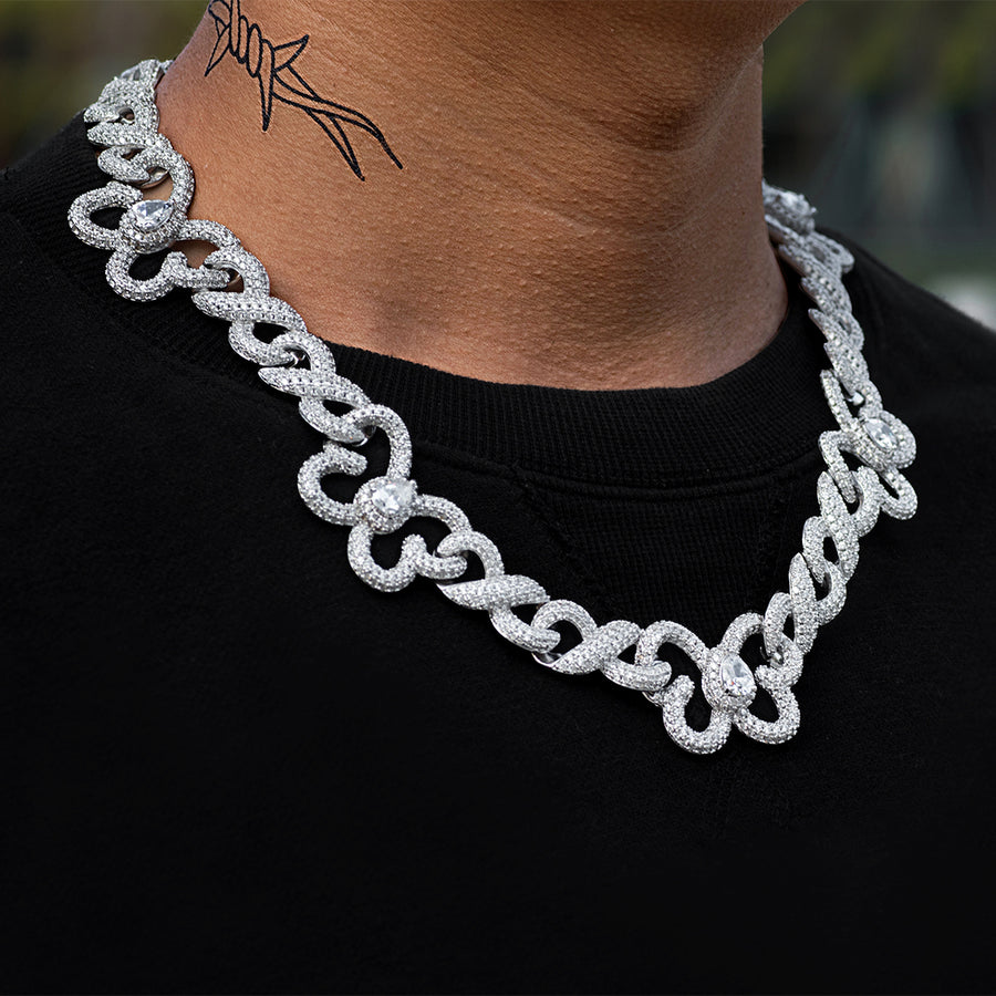 Iced Butterfly Infinity Chain (15mm) in White Gold