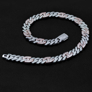 Two-Tone Prong Baguette Curb Chain (12mm) Rose/White Gold