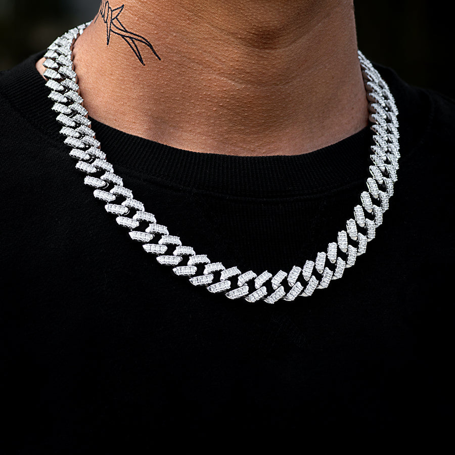 Iced Big Stone Cuban Link Chain (12mm) in White Gold