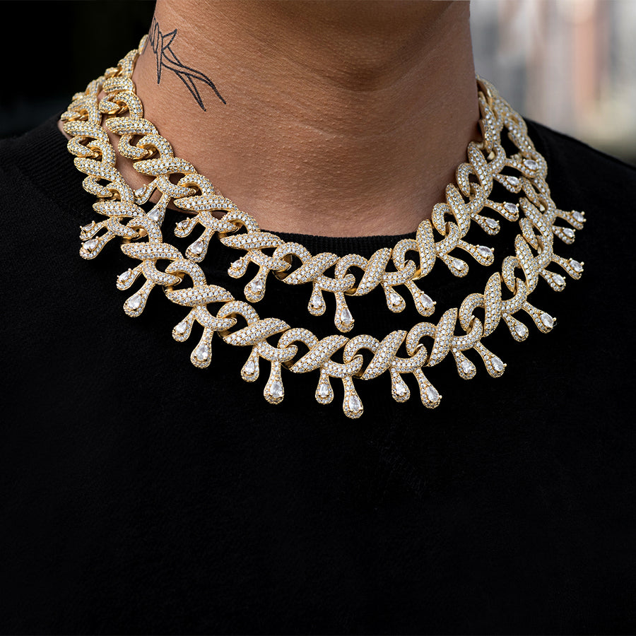 Iced Dripping Infinity Chain (15mm) in Yellow Gold