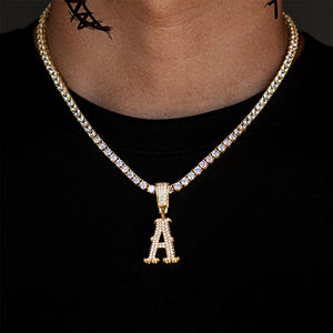 Iced City Font Single Letter Necklace+Chain
