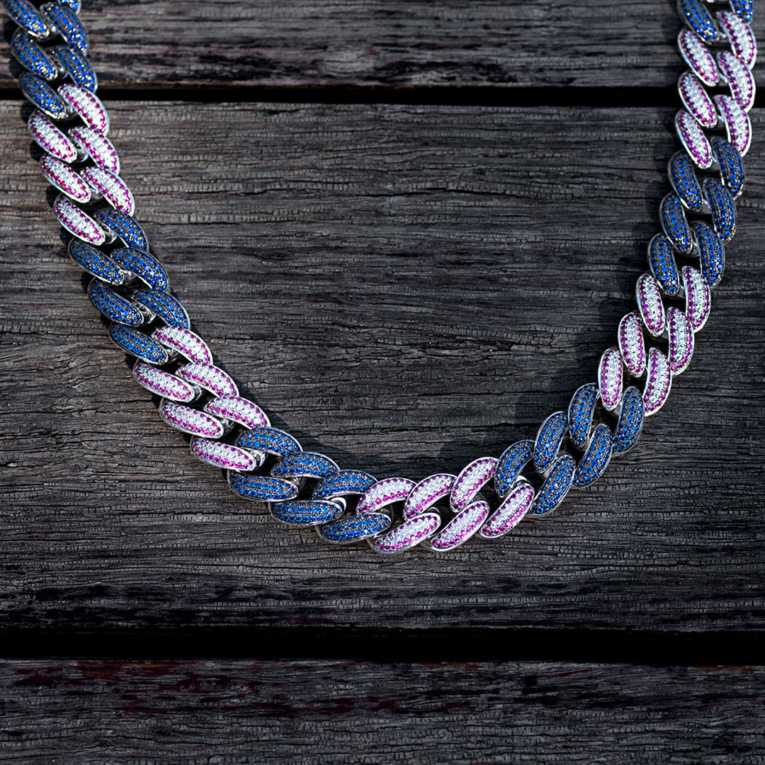 Diamond Tri-color Stones Cuban Link Chain (19mm) – DRMD JEWELRY
