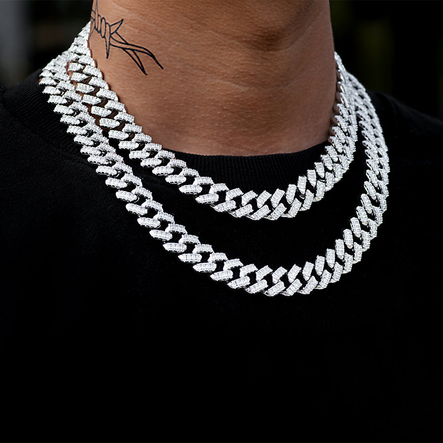 Iced Big Stone Cuban Link Chain (12mm) in White Gold