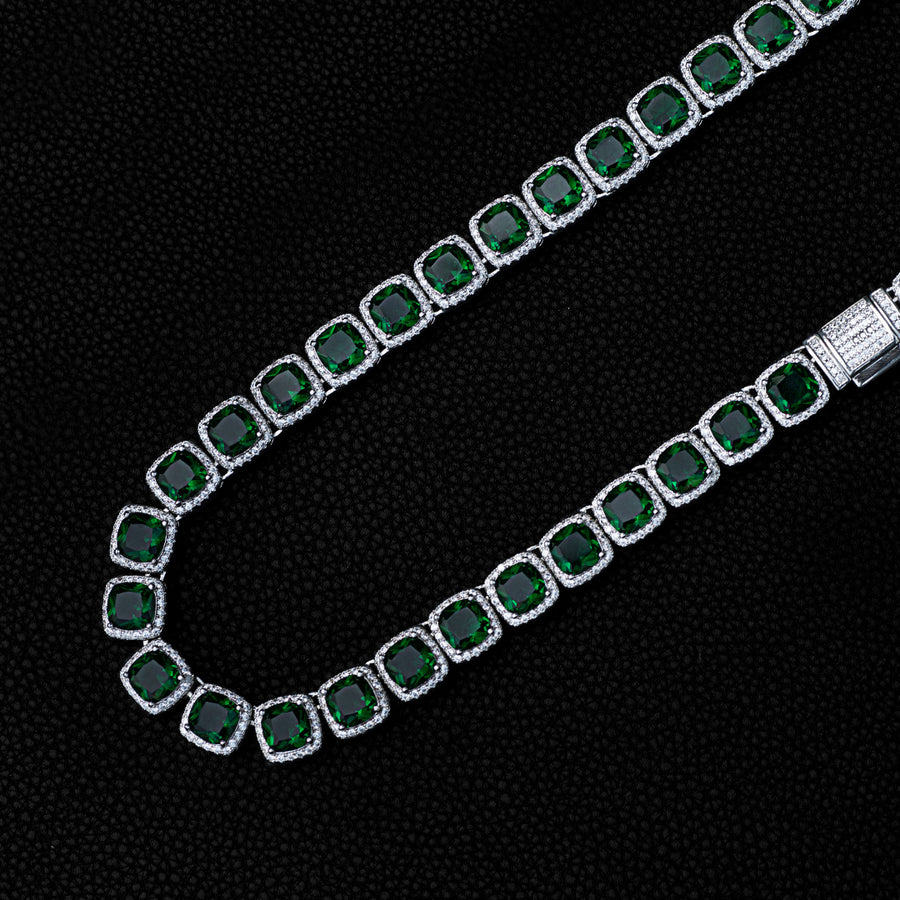 Green Stone Glacier Clustered Tennis Chain in White Gold