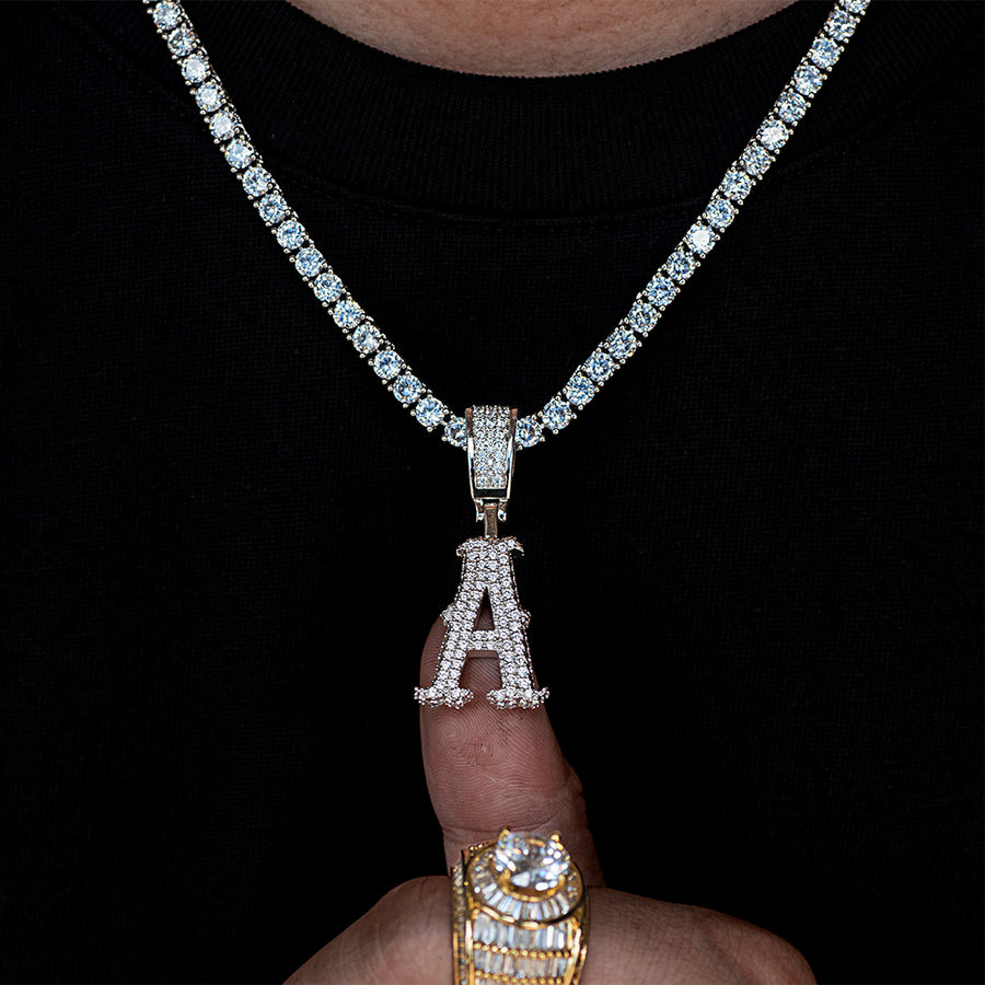 Iced City Font Single Letter Necklace+Chain
