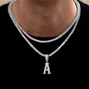 Iced City Font Single Letter Necklace+Chain