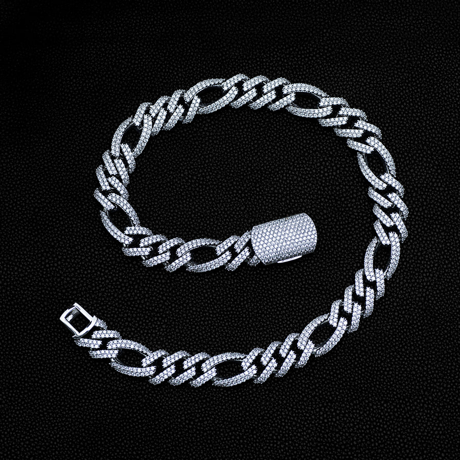 Iced Figaro Chain (19mm) in White Gold