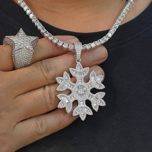 Iced Baguette Snowflake Necklace