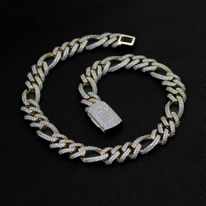 Iced Figaro Chain (19mm) in Yellow Gold