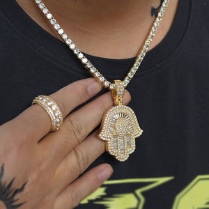 Iced Baguette Hamsa Hand Necklace