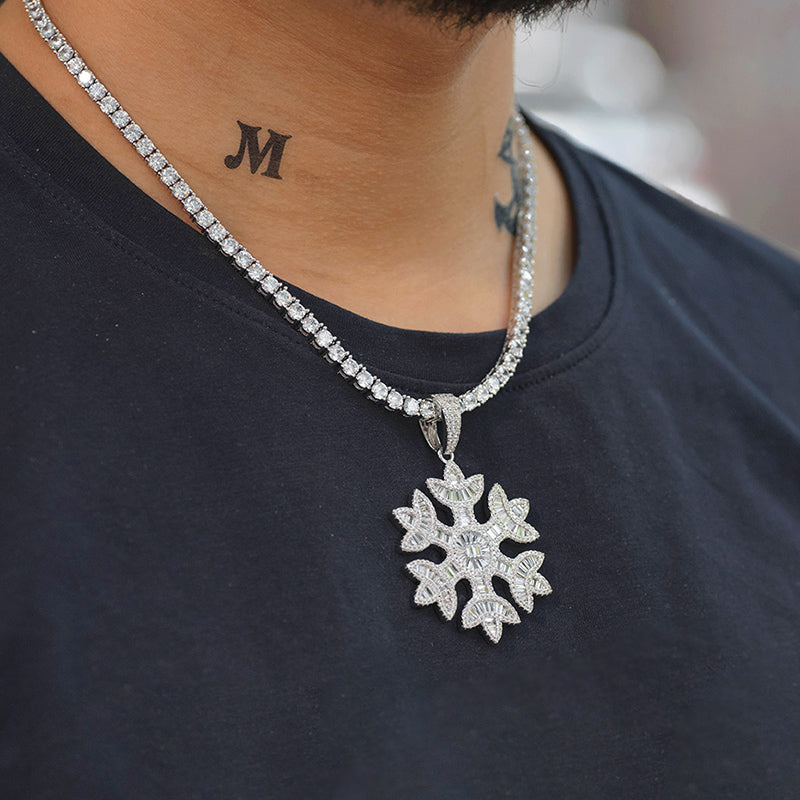 Iced Baguette Snowflake Necklace