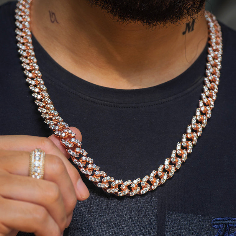 Large Stone Diamond Cuban Link Chain (10mm) in Rose Gold
