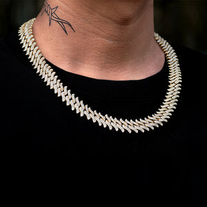 Diamond Spiked Link Chain (15mm) in Yellow Gold