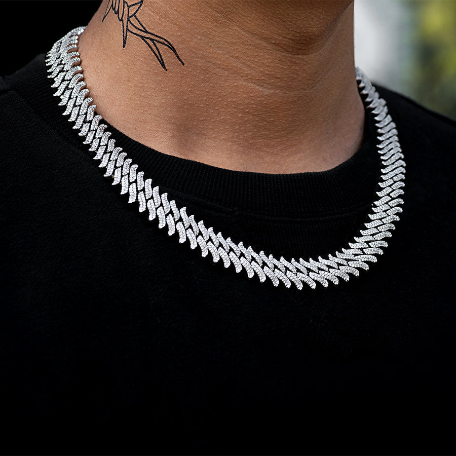 Diamond Spiked Link Chain (15mm) in White Gold