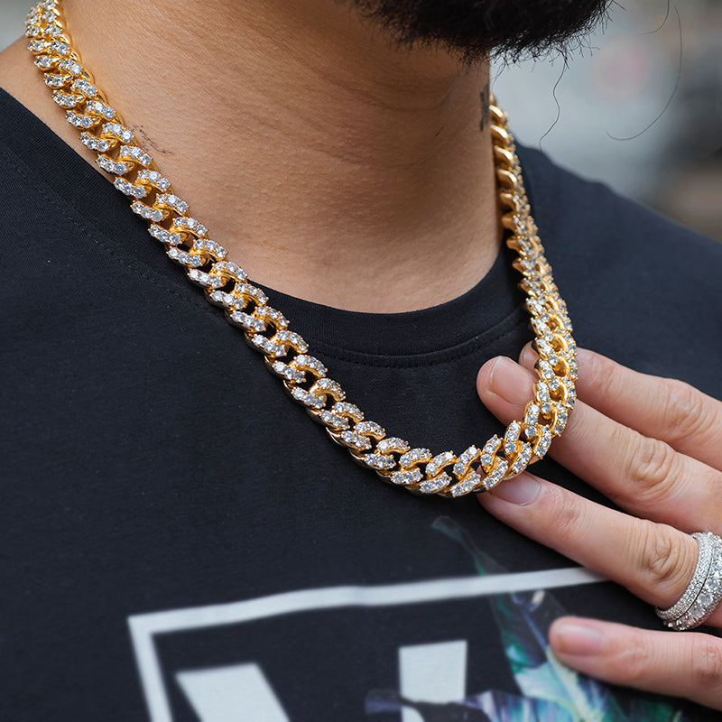Large Stone Diamond Cuban Link Chain (10mm) in Yellow Gold