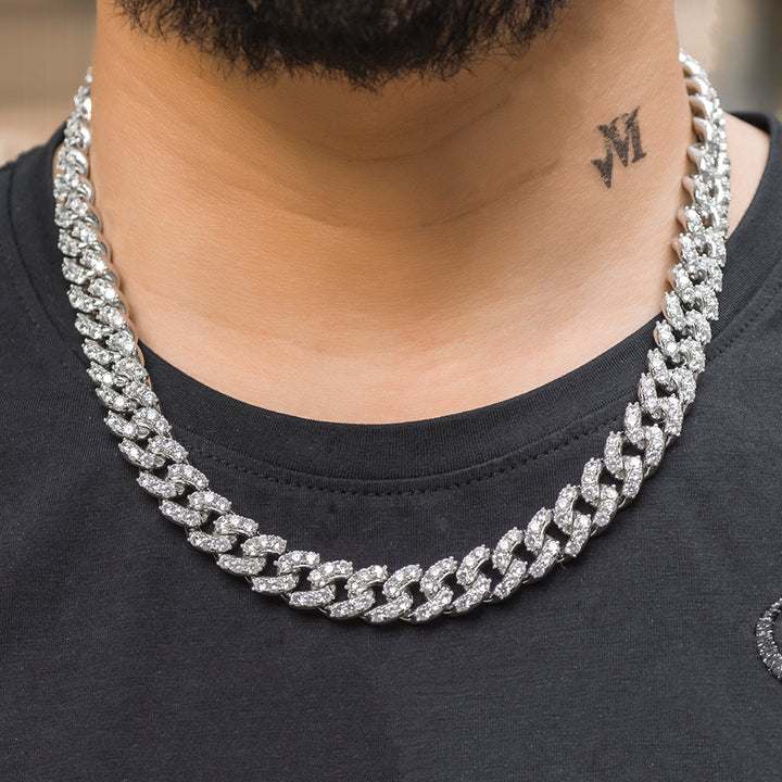 Large Stone Diamond Cuban Link Chain (10mm) in White Gold