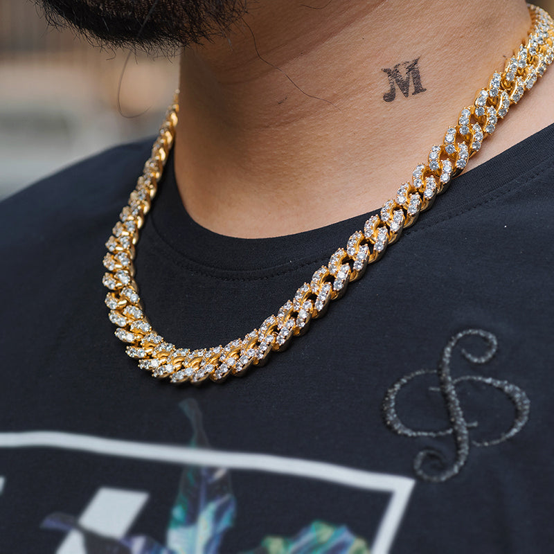 Large Stone Diamond Cuban Link Chain (10mm) in Yellow Gold