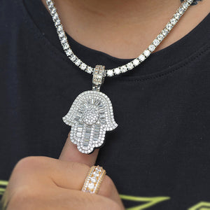 Iced Baguette Hamsa Hand Necklace