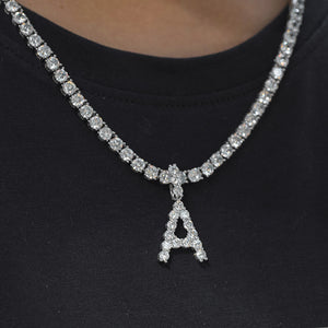 Diamond Single Letter Pendant + 3mm Tennis Chain