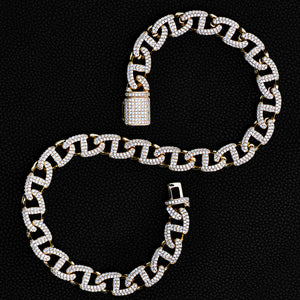 Iced Buckle Link Chain (12mm) in Yellow Gold
