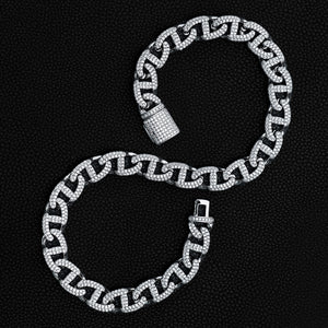 Iced Buckle Link Chain (12mm) in White Gold