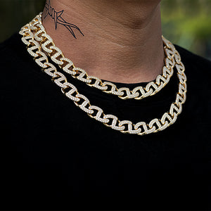 Iced Buckle Link Chain (12mm) in Yellow Gold