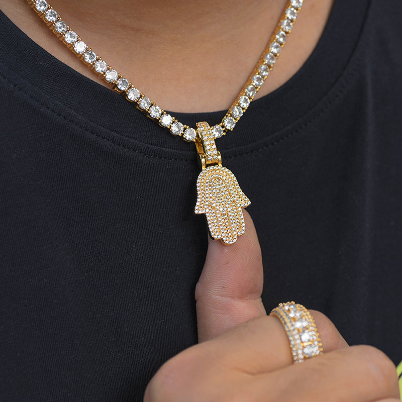 Fully Iced Out Hamsa Hand Necklace