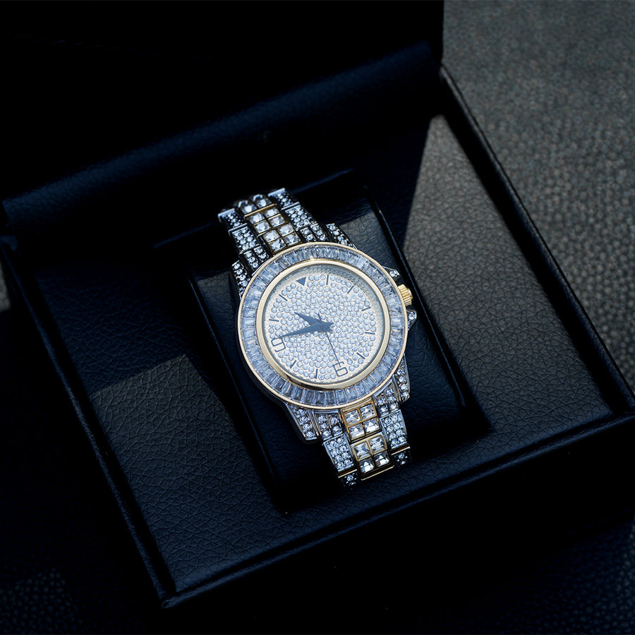 Diamond Baguette Watch In White/Yellow Gold DRMD Jewelry