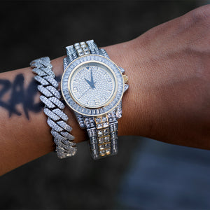 Diamond Baguette Watch In White/Yellow Gold DRMD Jewelry
