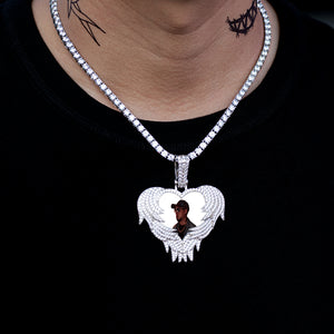 Diamond Custom Heart Shape Memorial Photo Picture Pendant In White Yellow Rose Gold DRMD Jewelry
