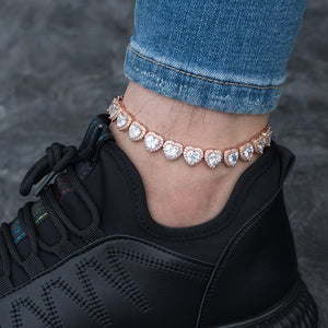 Clustered Heart Tennis Anklet (10mm) in Rose Gold