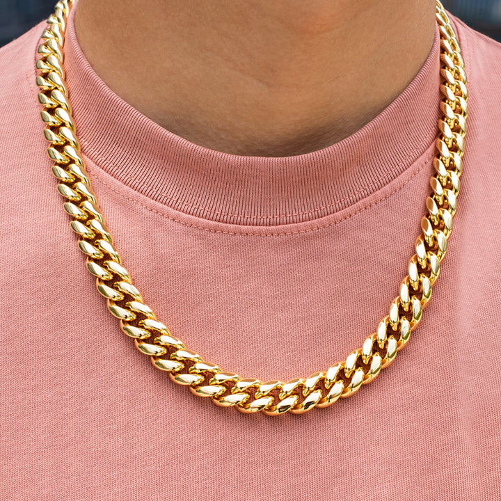12mm Miami Cuban Link Chain In Yellow Gold