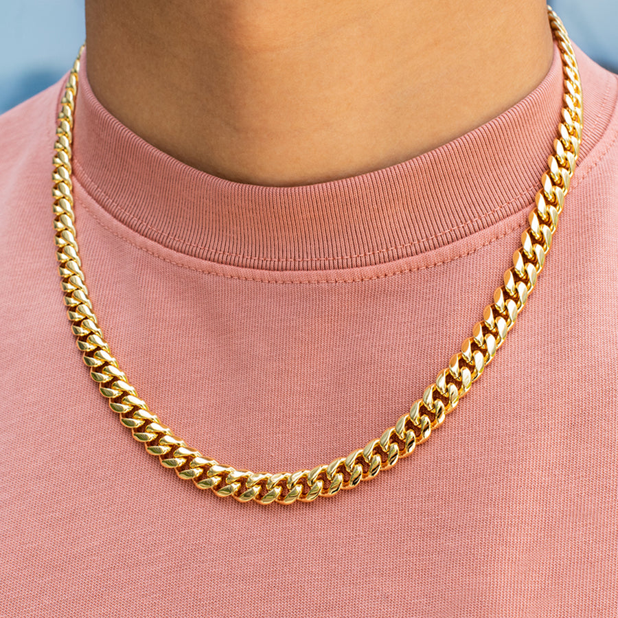 8mm Miami Cuban Link Chain in Yellow Gold