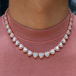 10mm Heart Clustered Tennis Necklace in Rose Gold