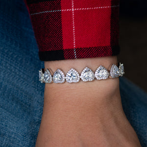 10mm Heart Clustered Tennis Bracelet in White Gold