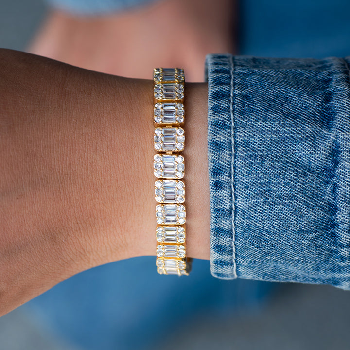 8mm Square Baguette Tennis Bracelet in Yellow Gold