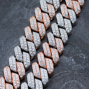 19mm Two-Tone Diamond Cuban Link Chain in Rose/White Gold