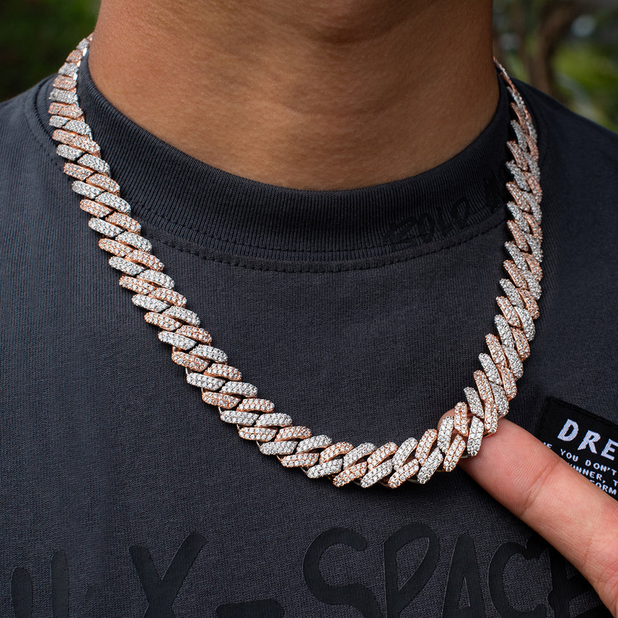 Two-Tone Prong Cuban Link Choker (12mm) in Rose/White Gold
