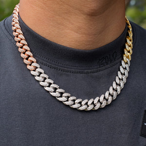 Tri-colored Miami Cuban Link Chain (12mm) In White/Yellow/ Rose Gold
