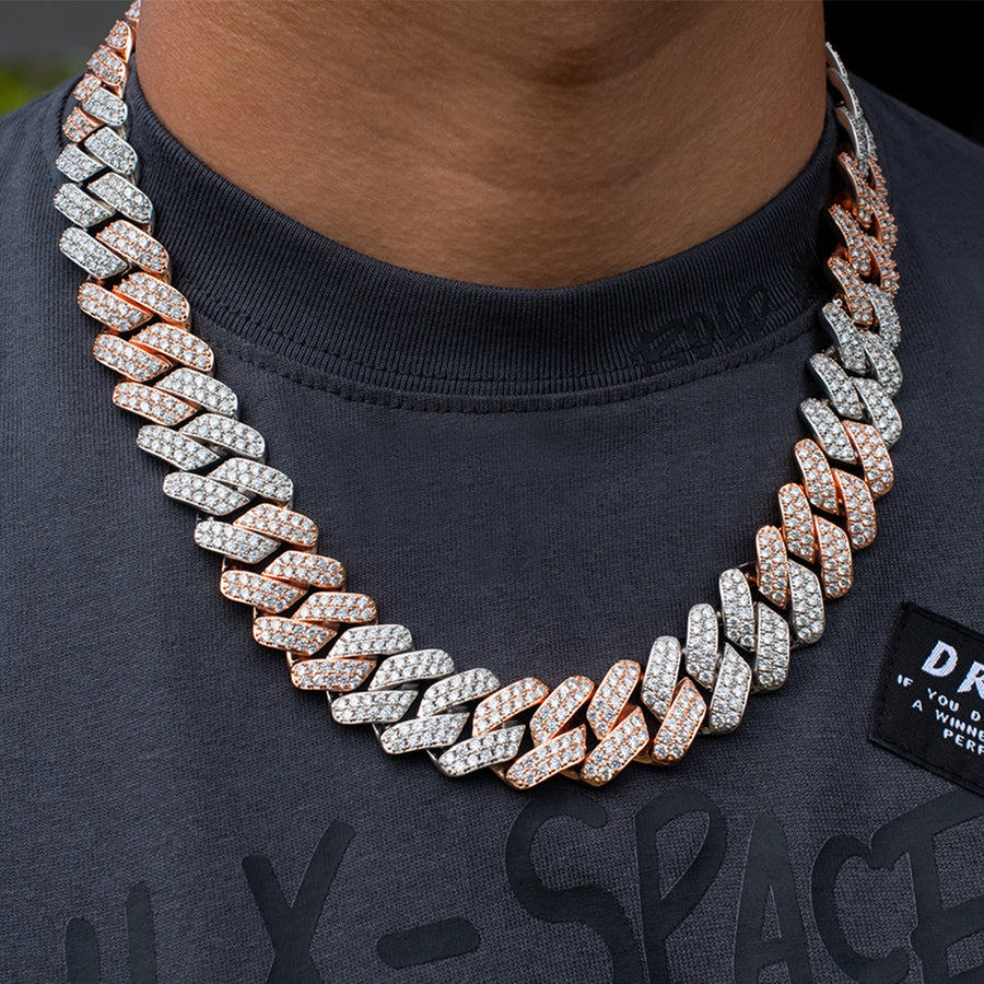 19mm Two-Tone Diamond Cuban Link Chain in Rose/White Gold